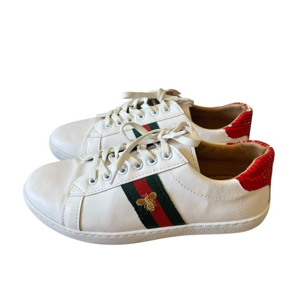 Gucci "Ace" leather low-top sneakers with crocodile-embossed leather trim SZ 36.